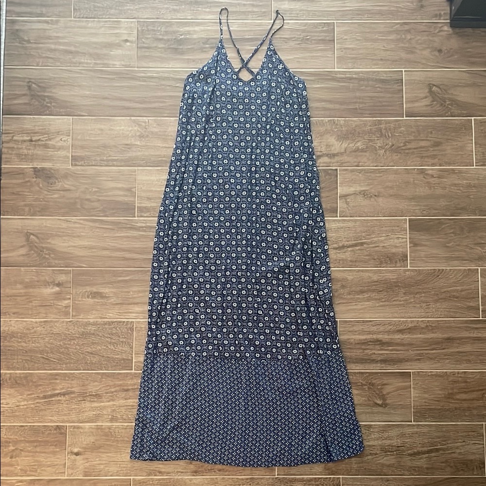 Old Navy Navy Blue Patterned Maxi Dress